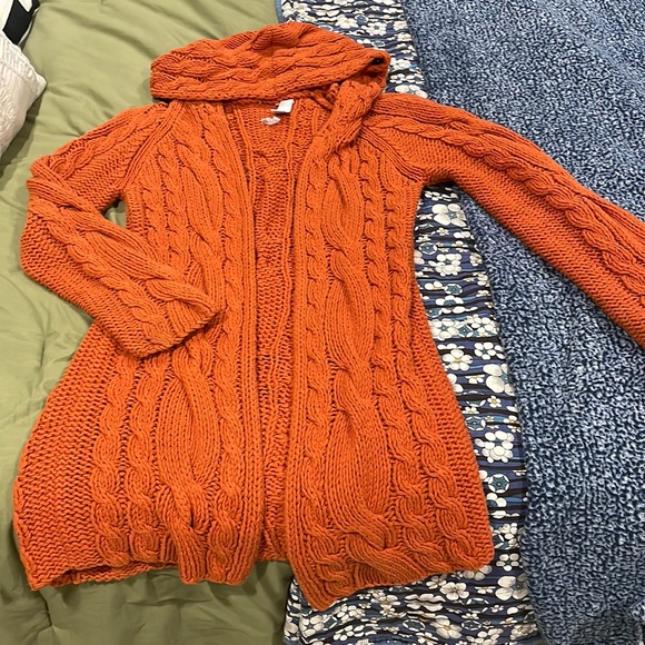 Sweaters Vintage Soft Cable Knit Hooded Orange Y2k Cardigan 201